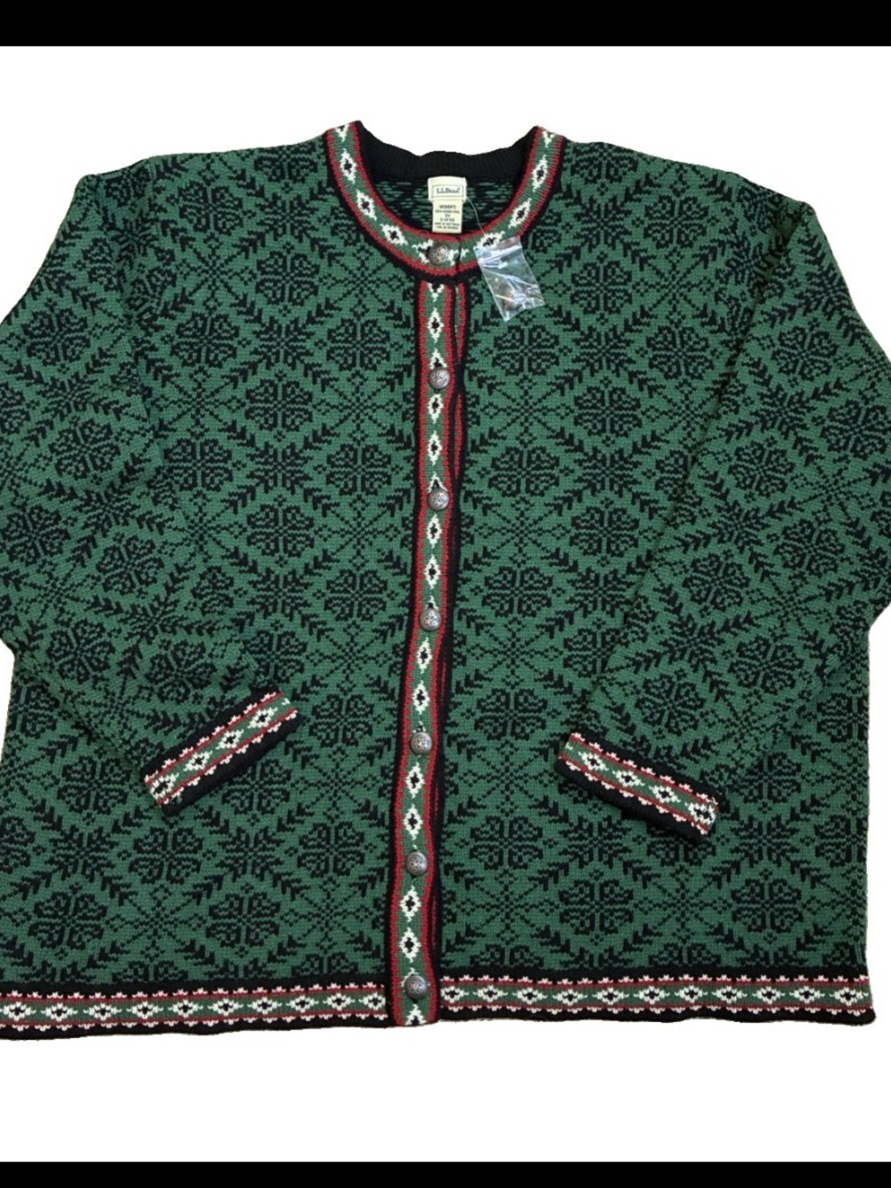 Classic Nordic Fair Isle 100% Wool Cardigan Sweater Metal Buttons Hand Knit